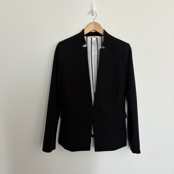 WHBM Womens Blazer Jacket Size 8 Black White Stand Collar Long Sleeve Career - Picture 5 of 15